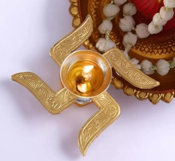 Brass Swastik Diya – Traditional Decorative Oil Lamp for Puja & Home Décor