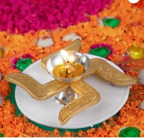 Brass Swastik Diya – Traditional Decorative Oil Lamp for Puja & Home Décor
