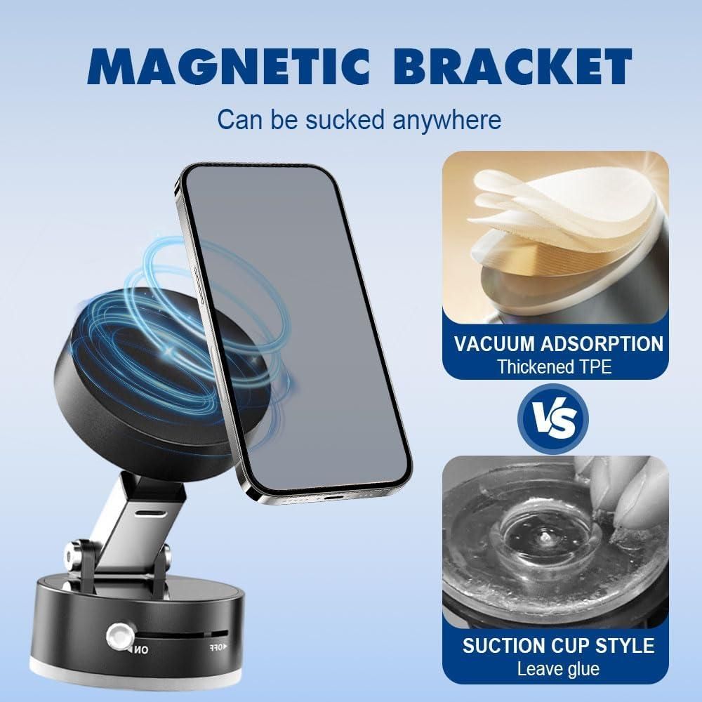 Vacuum Magnetic Suction Phone Holder – 360° Rotatable Foldable Mount