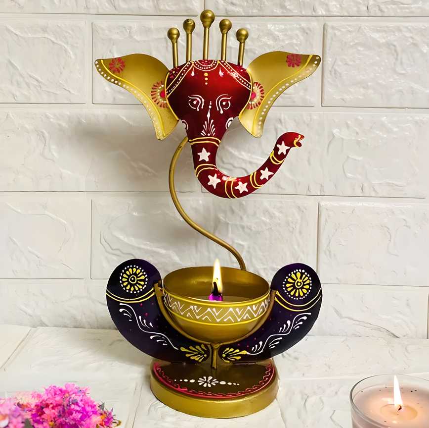 Handcrafted Ganesha Metal Tealight Holder – Divine Home Décor Showpiece